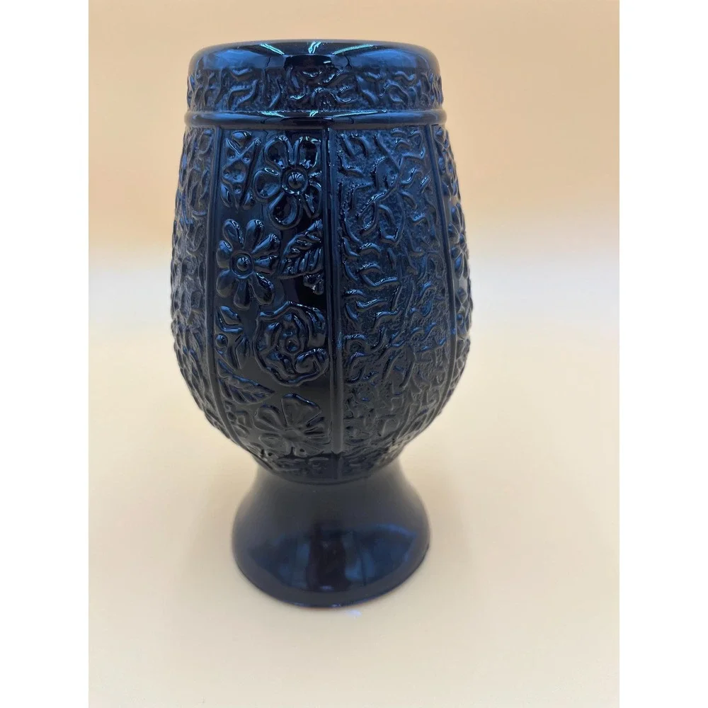 LE Smith Black Amethyst Glass Vase: Embossed Floral Design